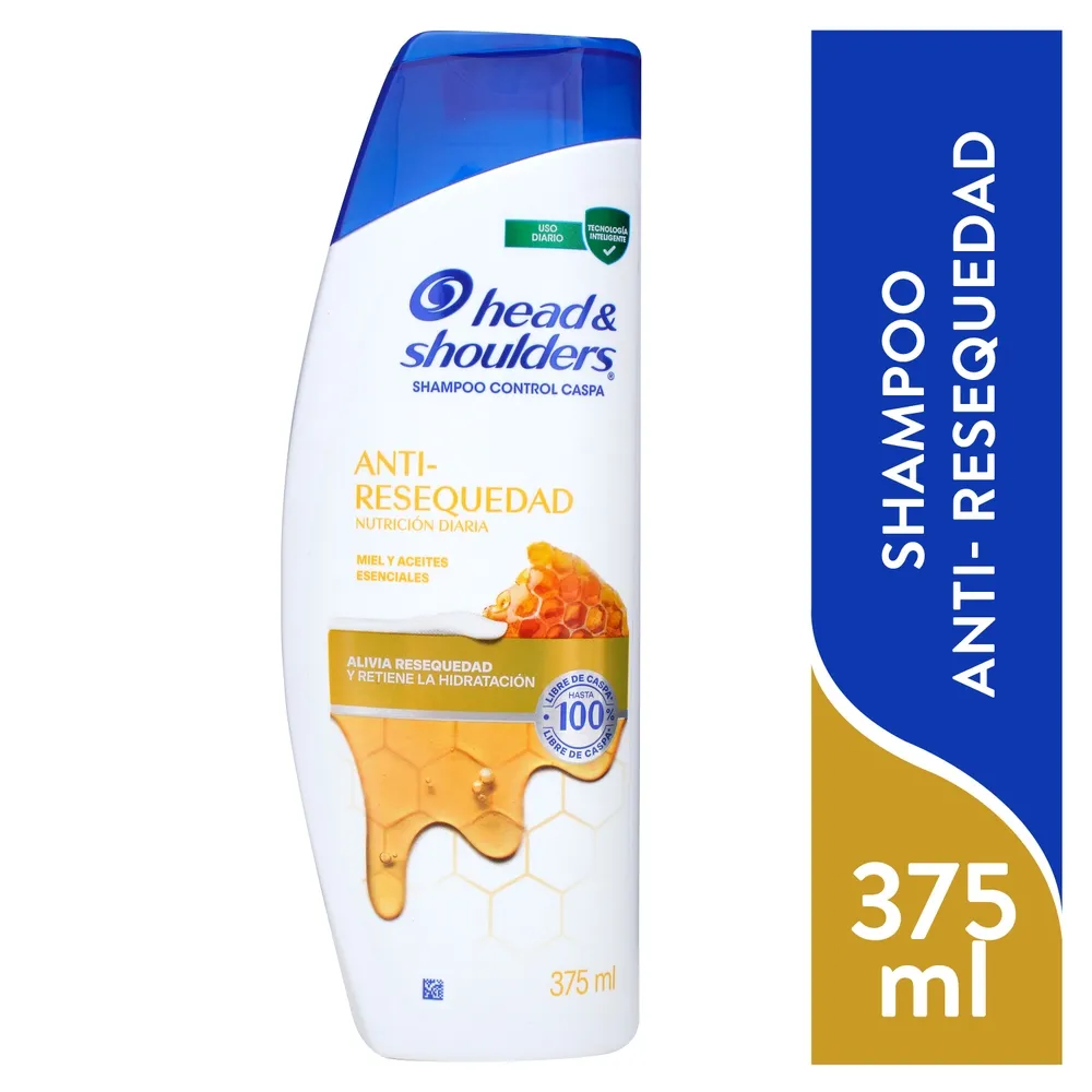 Shampoo Head & Shoulders Anti-Resequedad Nutrición Diaria, Miel Aceites y Esenciales 375 ml