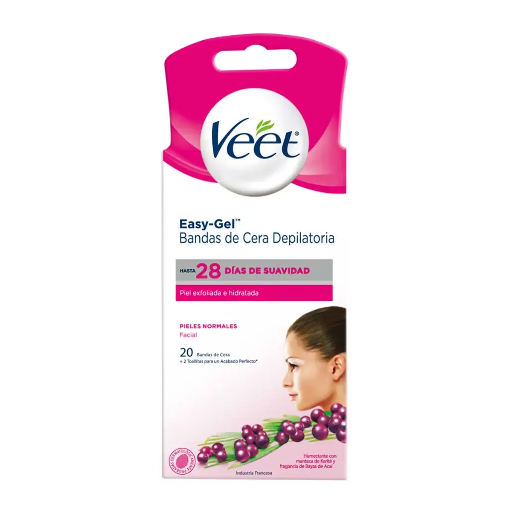 Veet Easy-Gel Bandas De Cera Depiladoras Facial 20 bamdas